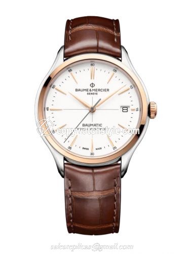 Baume & Mercier Clifton Baumatic Stainless Steel / Red Gold / White / Strap / COSC 10519