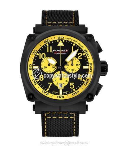Formex Pilot Quartz Chronograph PVD / Black - Yellow / Calf 1100.4.3084.215