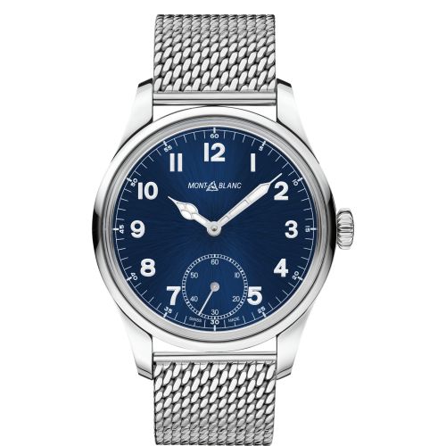 Montblanc 1858 Manual Small Second Stainless Steel / Blue / Mesh 114958