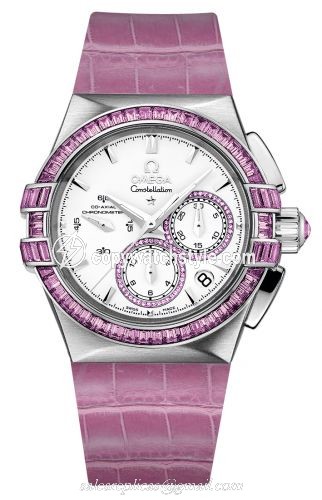 Omega Constellation Co-Axial 35 Chronograph Double Eagle White Gold / Silver / Pink Alligator 121.58.35.50.54.003 Omega Constellation Co-Axial 35 Chronograph Double Eagle White Gold / Silver / Pink Alligator 121.58.35.50.54.003