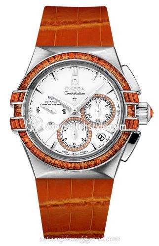 Omega Constellation Co-Axial 35 Chronograph Double Eagle White Gold / Silver / Orange Alligator 121.58.35.50.54.004 Omega Constellation Co-Axial 35 Chronograph Double Eagle White Gold / Silver / Orange Alligator 121.58.35.50.54.004