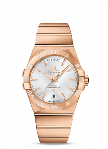 Omega Constellation Co-Axial 38 Day-Date Red Gold / Diamond / Silver 123.55.38.22.02.001 Omega Constellation Co-Axial 38 Day-Date Red Gold / Diamond / Silver 123.55.38.22.02.001