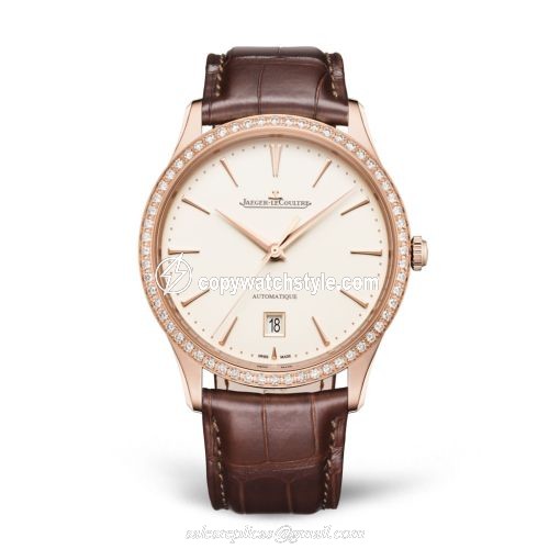 Jaeger-LeCoultre Master Ultra Thin Date Red Gold / Diamond / Eggshell / Alligator 1232501 Jaeger-LeCoultre Master Ultra Thin Date Red Gold / Diamond / Eggshell / Alligator 1232501