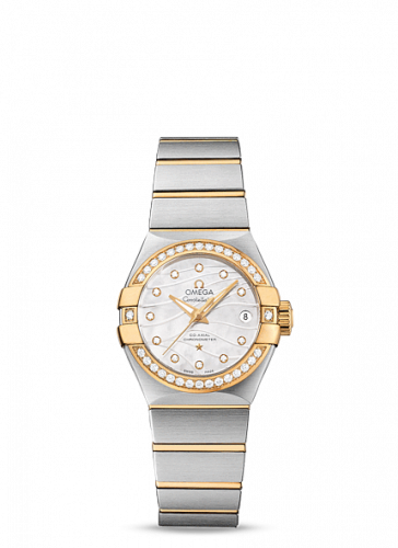 Omega Constellation Co-Axial 27 Brushed Stainless Steel / Yellow Gold / Diamond / Wavy MOP 123.25.27.20.55.004