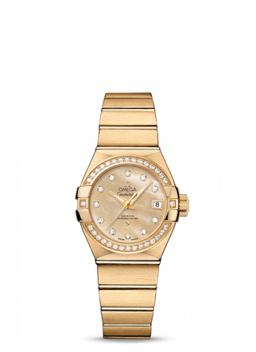 Omega Constellation Co-Axial 27 Brushed Yellow Gold Diamond / Champagne MOP 123.55.27.20.57.002