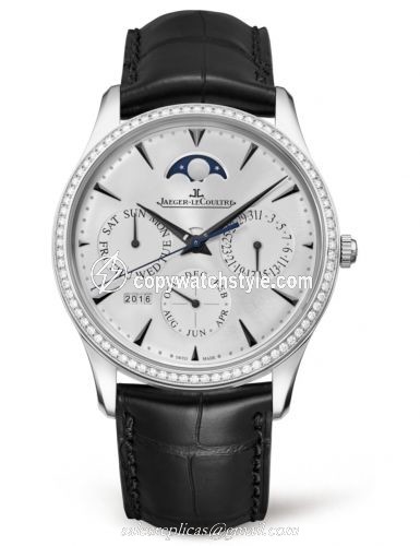 Jaeger-LeCoultre Master Ultra Thin Perpetual White Gold / Diamond / Silver / Alligator 1303501