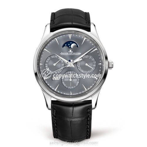 Jaeger-LeCoultre Master Ultra Thin Perpetual White Gold / Grey / Alligator 130354J Jaeger-LeCoultre Master Ultra Thin Perpetual White Gold / Grey / Alligator 130354J