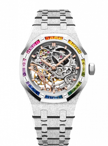 Audemars Piguet Royal Oak 37 Double Balance Wheel Openworked Frosted White Gold / Rainbow 15468BC.YG.1259BC.01