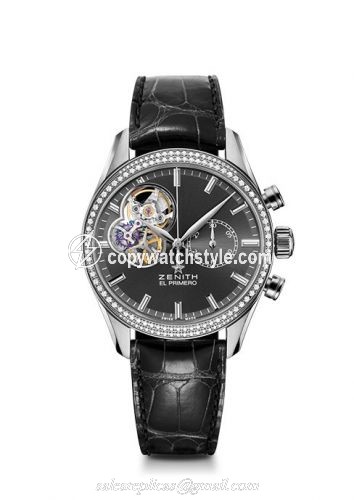 Zenith El Primero Chronomaster Lady 38 Stainless Steel / Diamond / Slate / Alligator 16.2150.4062/91.C760 Zenith El Primero Chronomaster Lady 38 Stainless Steel / Diamond / Slate / Alligator 16.2150.4062/91.C760