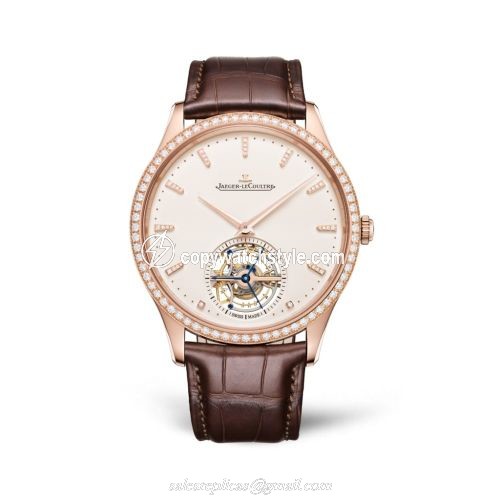 Jaeger-LeCoultre Master Ultra Thin Tourbillon Pink Gold / Diamond / Eggshell / Alligator 1682401 Jaeger-LeCoultre Master Ultra Thin Tourbillon Pink Gold / Diamond / Eggshell / Alligator 1682401