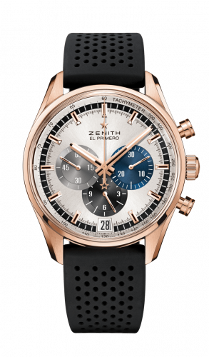 Zenith El Primero Chronomaster 42 Rose Gold / Silver / Rubber 18.2043.400/69.R576 Zenith El Primero Chronomaster 42 Rose Gold / Silver / Rubber 18.2043.400/69.R576