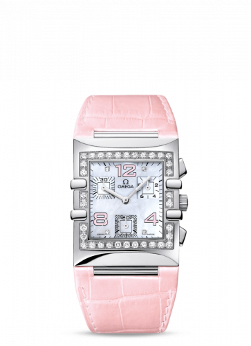 Omega Constellation Quadra Quartz 28 Chronograph Stainless Steel / Diamond / Pink MOP/ Alligator 1847.70.34 Omega Constellation Quadra Quartz 28 Chronograph Stainless Steel / Diamond / Pink MOP/ Alligator 1847.70.34