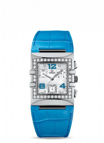 Omega Constellation Quadra Quartz 28 Chronograph Stainless Steel / Diamond / MOP/ Alligator 1847.76.61 Omega Constellation Quadra Quartz 28 Chronograph Stainless Steel / Diamond / MOP/ Alligator 1847.76.61