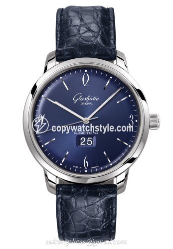 Glashutte Original Sixties Panorama Date Stainless Steel / Blue / Alligator / Pin 2-39-47-06-02-04