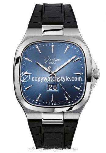 Glashutte Original Seventies Panorama Date Blue / Rubber / Folding 2-39-47-13-12-53