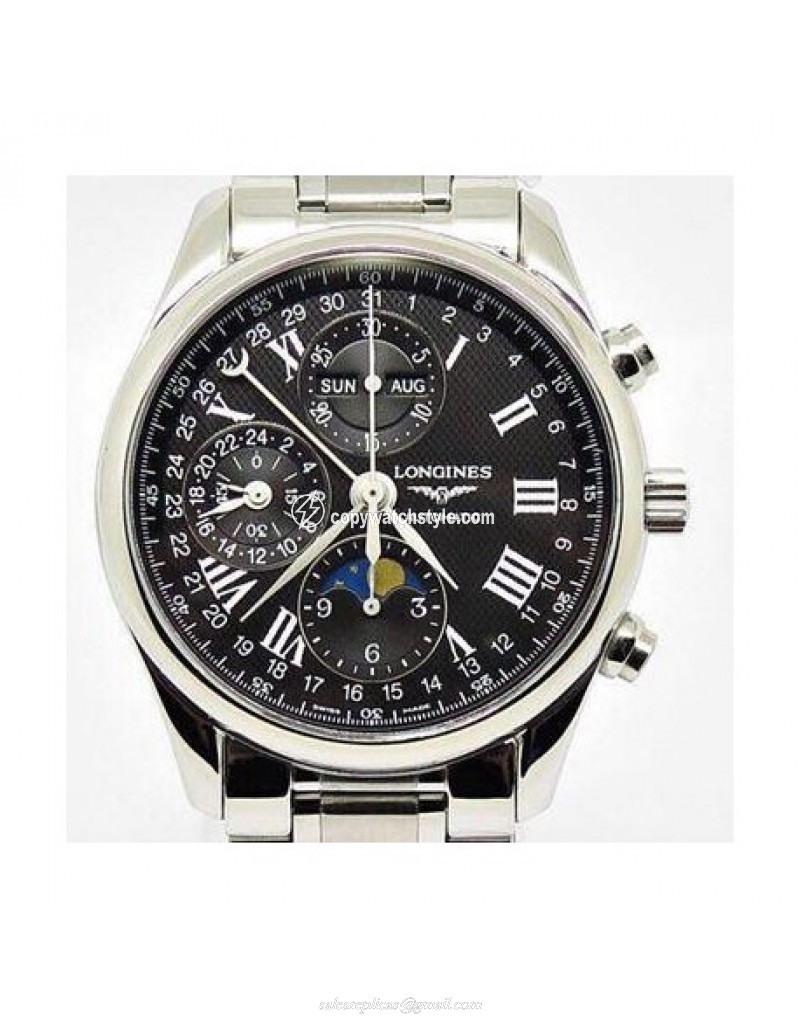 Longines Conquest Classic Chronograph Moonphase Stainless Steel Black Longines Conquest Classic Chronograph Moonphase Stainless Steel Black
