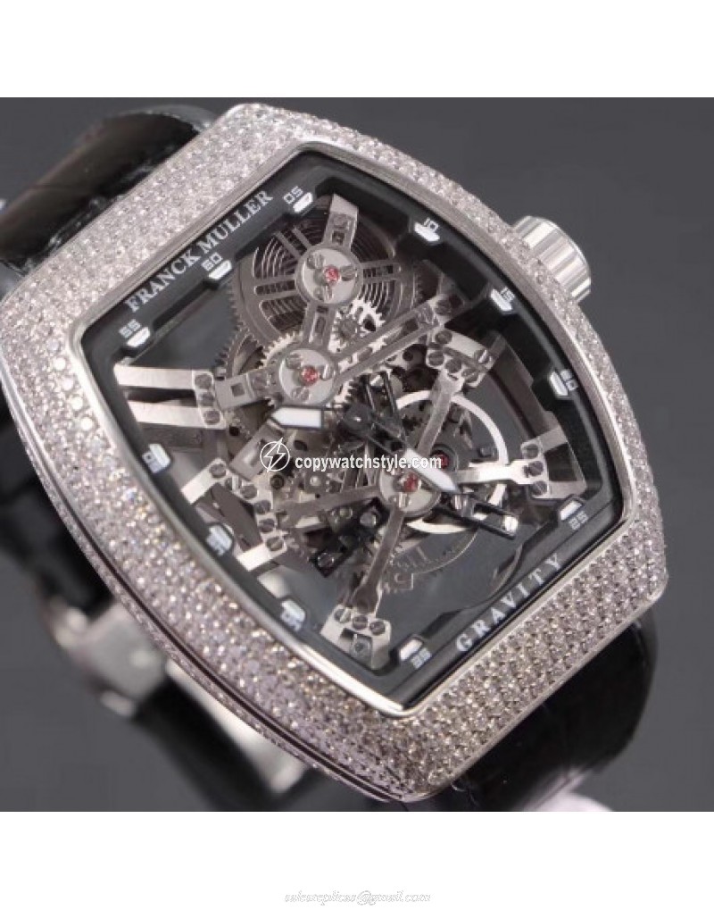 Franck Muller Vanguard Gravity Skeleton V 45 T GRAVITY CS SQT Noob Stainless Steel & Diamonds Skeleton Franck Muller Vanguard Gravity Skeleton V 45 T GRAVITY CS SQT Noob Stainless Steel & Diamonds Skeleton