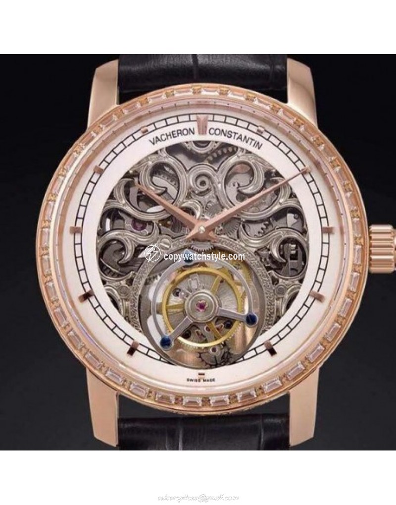 Vacheron Constantin Patrimony Tourbillon 24K Rose Gold Plated & Diamonds Skeleton & White Vacheron Constantin Patrimony Tourbillon 24K Rose Gold Plated & Diamonds Skeleton & White