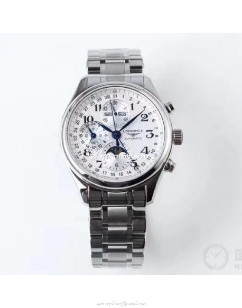 Longines Master Collection Moonphase Chronograph L2.673.4.78.6 JF Stainless Steel White Longines Master Collection Moonphase Chronograph L2.673.4.78.6 JF Stainless Steel White