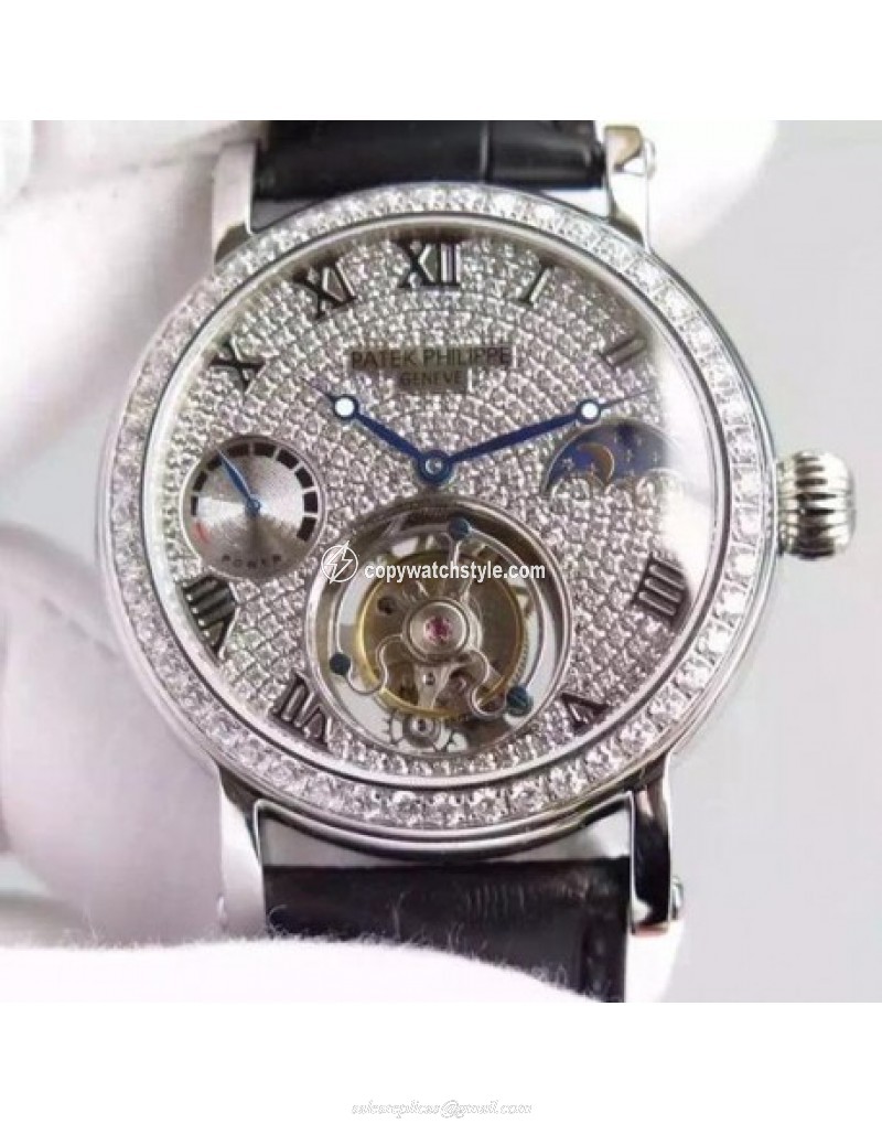 Patek Philippe Tourbillon Moonphase Power Reserve Stainless Steel Diamonds Bezel Swiss Tourbillon Patek Philippe Tourbillon Moonphase Power Reserve Stainless Steel Diamonds Bezel Swiss Tourbillon