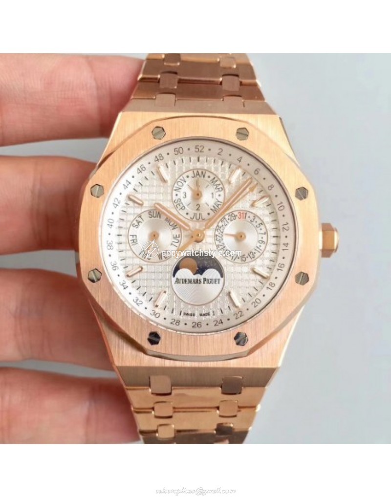 Audemars Piguet Royal Oak Perpetual Calendar 41MM 26574OR.OO.1220OR.01 BF Rose Gold Silver Audemars Piguet Royal Oak Perpetual Calendar 41MM 26574OR.OO.1220OR.01 BF Rose Gold Silver