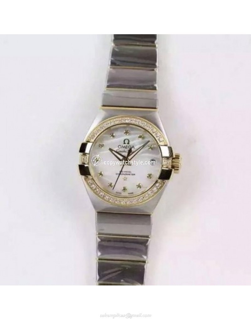 Omega Constellation Double Eagle Lady 27MM Stainless Steel & Yellow Gold White 