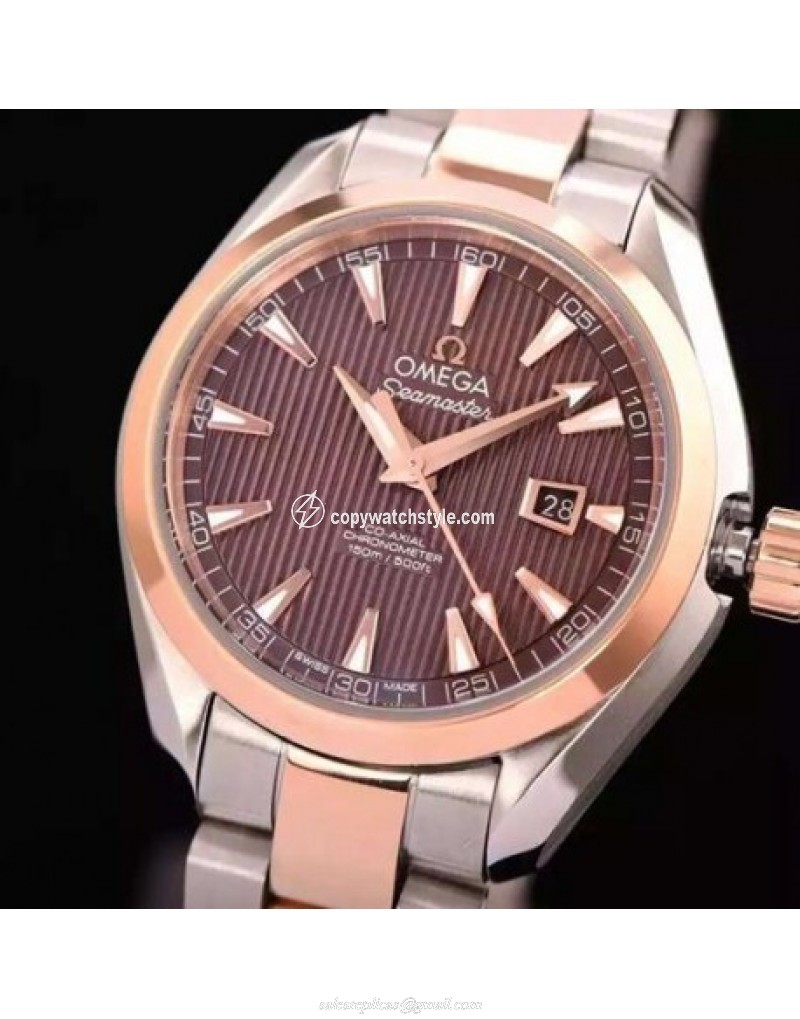 Omega Aqua Terra Lady 34MM Rose Gold & Stainless Steel Brown Omega Aqua Terra Lady 34MM Rose Gold & Stainless Steel Brown