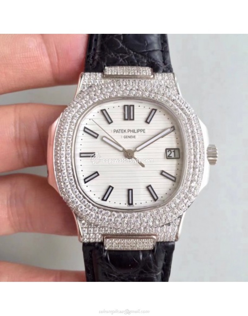 Patek Philippe Nautilus Jumbo 5719/1G-001 MK Stainless Steel & Diamonds White 