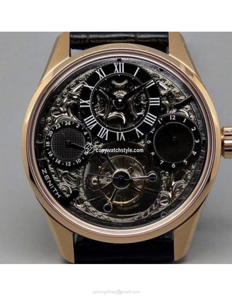 Zenith EP Calendar Skeleton Tourbillon Rose Gold Black Zenith EP Calendar Skeleton Tourbillon Rose Gold Black