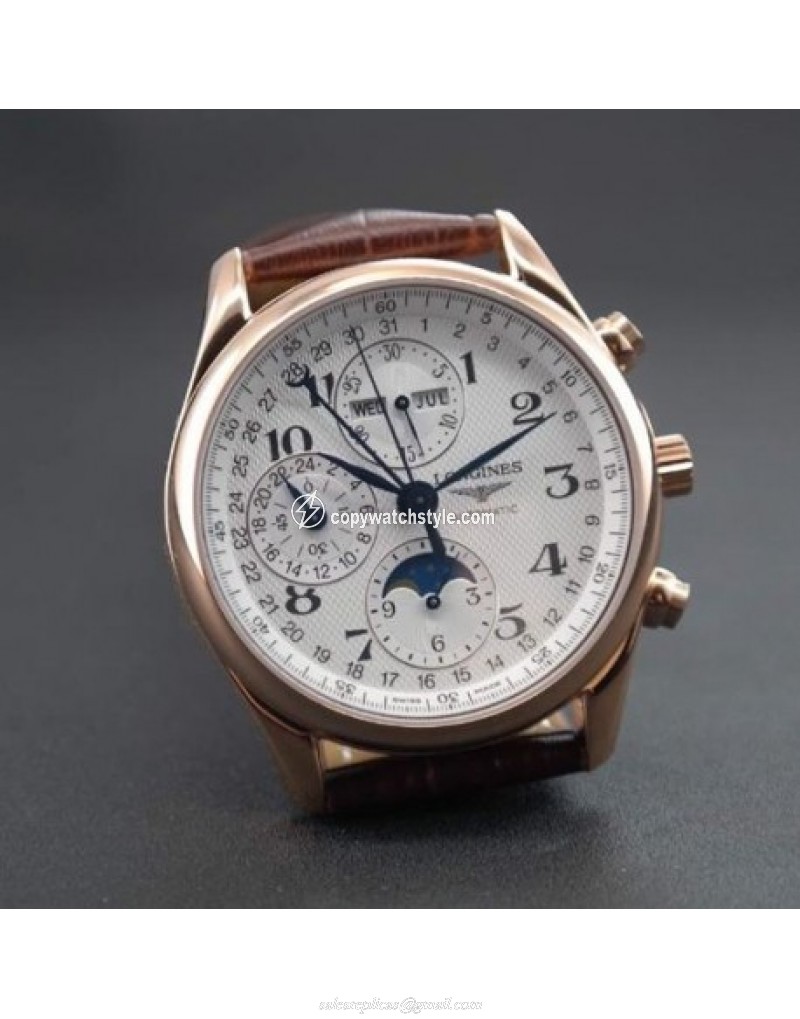 Longines Conquest Classic Chronograph Moonphase Rose Gold White Longines Conquest Classic Chronograph Moonphase Rose Gold White