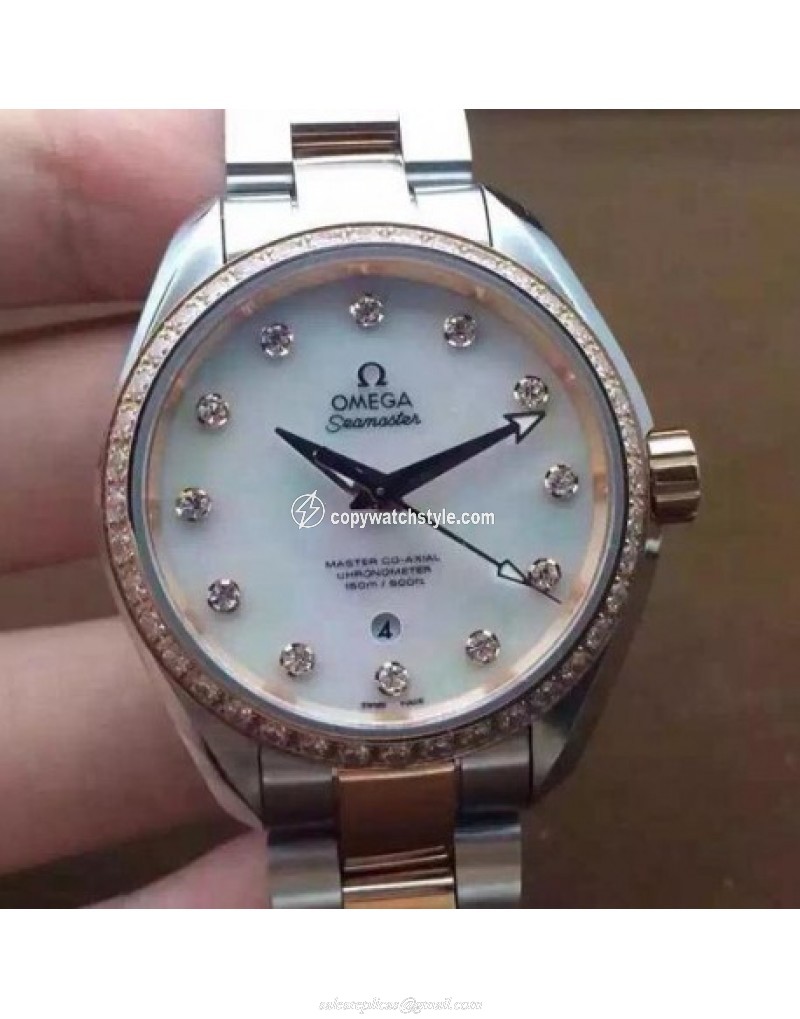 Omega Aqua Terra 150M Lady 34MM Rose Gold & Stainless Steel Pearl Omega Aqua Terra 150M Lady 34MM Rose Gold & Stainless Steel Pearl