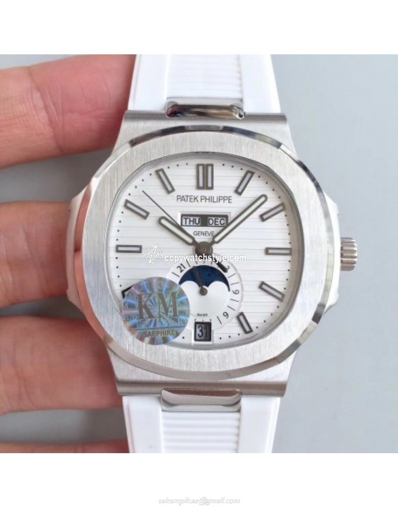 Patek Philippe Nautilus Annual Calendar Moonphase 5726A KM V2 Stainless Steel White Patek Philippe Nautilus Annual Calendar Moonphase 5726A KM V2 Stainless Steel White