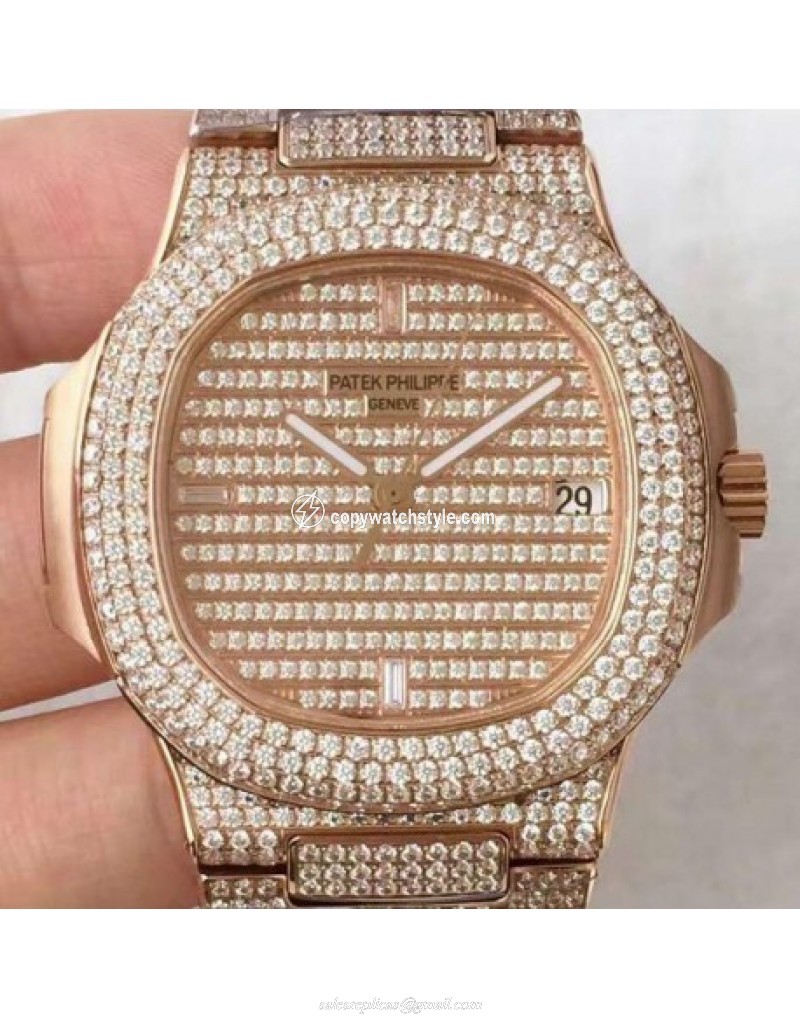 Patek Philippe Nautilus Jumbo 5719/1G-001 DM Rose Gold & Diamonds Diamonds 