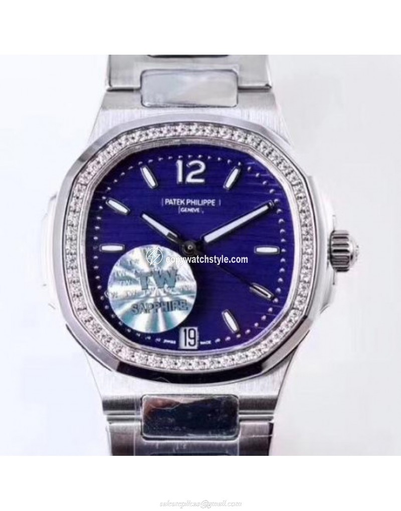 Patek Philippe Nautilus Ladies 7018/1A-010 TW Stainless Steel & Diamonds Blue 