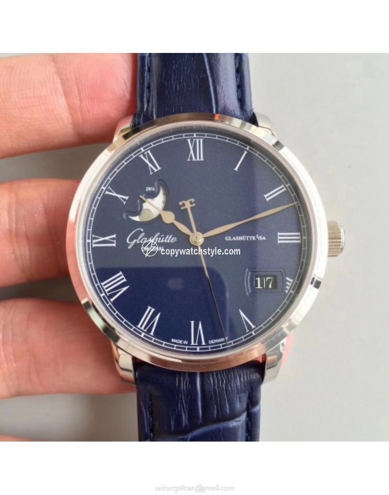 Glashutte Senator Panorama Date Moon Phase 100-04-05-12-30 GF Stainless Steel Blue Glashutte Senator Panorama Date Moon Phase 100-04-05-12-30 GF Stainless Steel Blue
