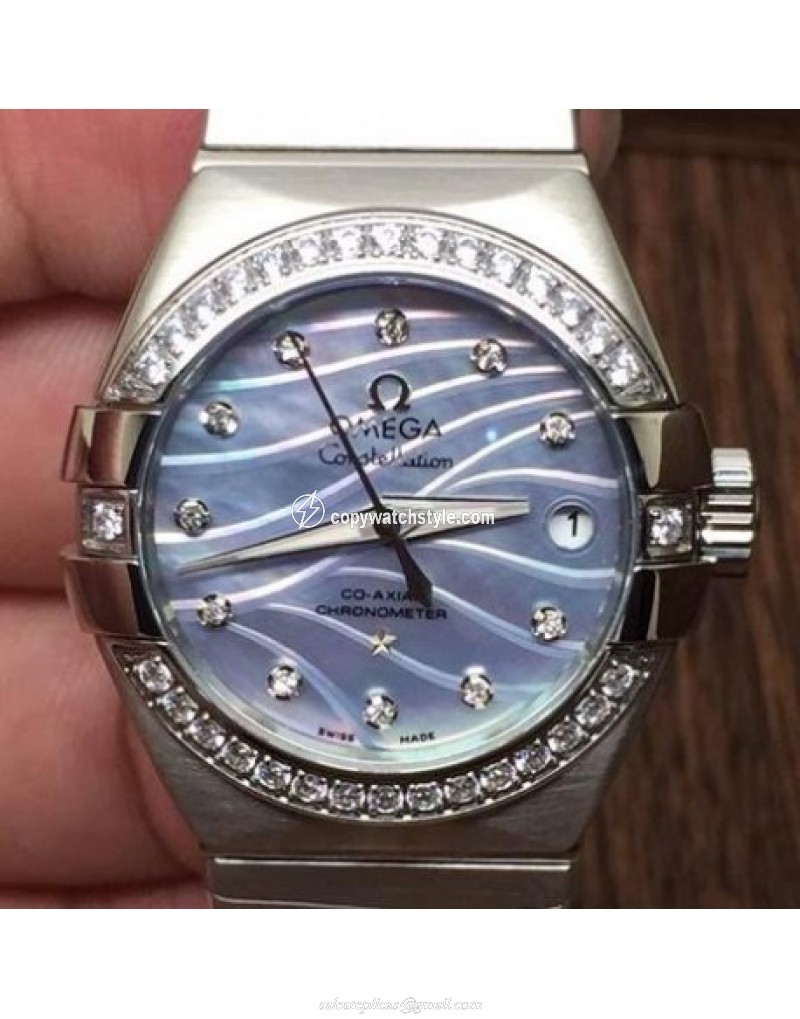 Omega Constellation Double Eagle Lady 27MM Stainless Steel & Diamonds Blue Omega Constellation Double Eagle Lady 27MM Stainless Steel & Diamonds Blue