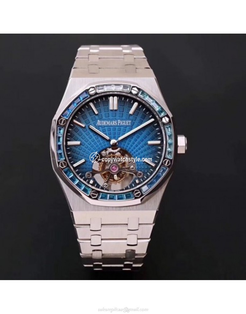 Audemars Piguet Royal Oak Tourbillon Extra Thin 26521 R8 Stainless Steel & Blue Diamonds Blue 