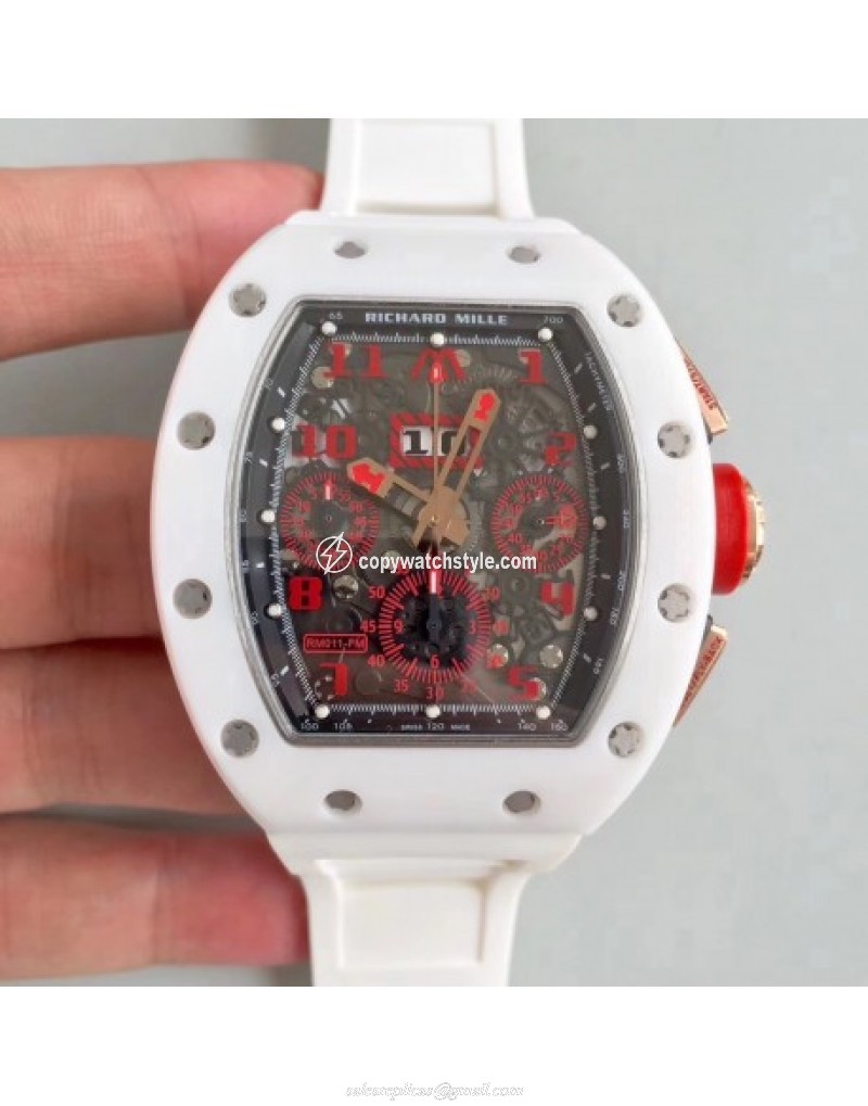 Richard Mille RM011-FM Felipe Massa Flyback Dubai Chronograph KV White Ceramic Black & Red Skeleton 