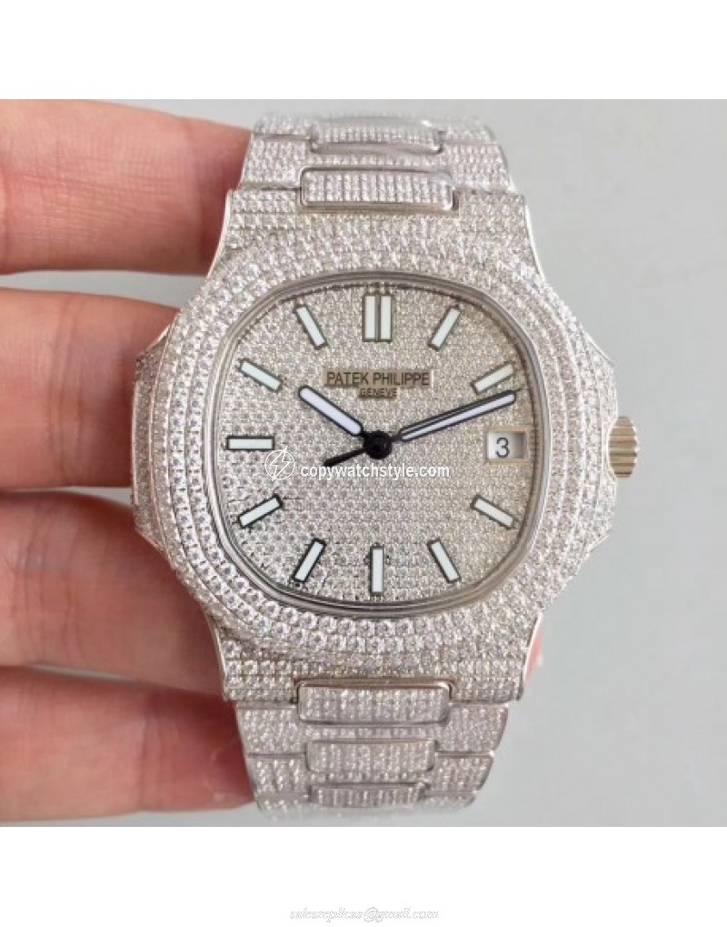 Patek Philippe Nautilus Jumbo 5719/10G-010 2018 Noob Stainless Steel & Diamonds Diamond 
