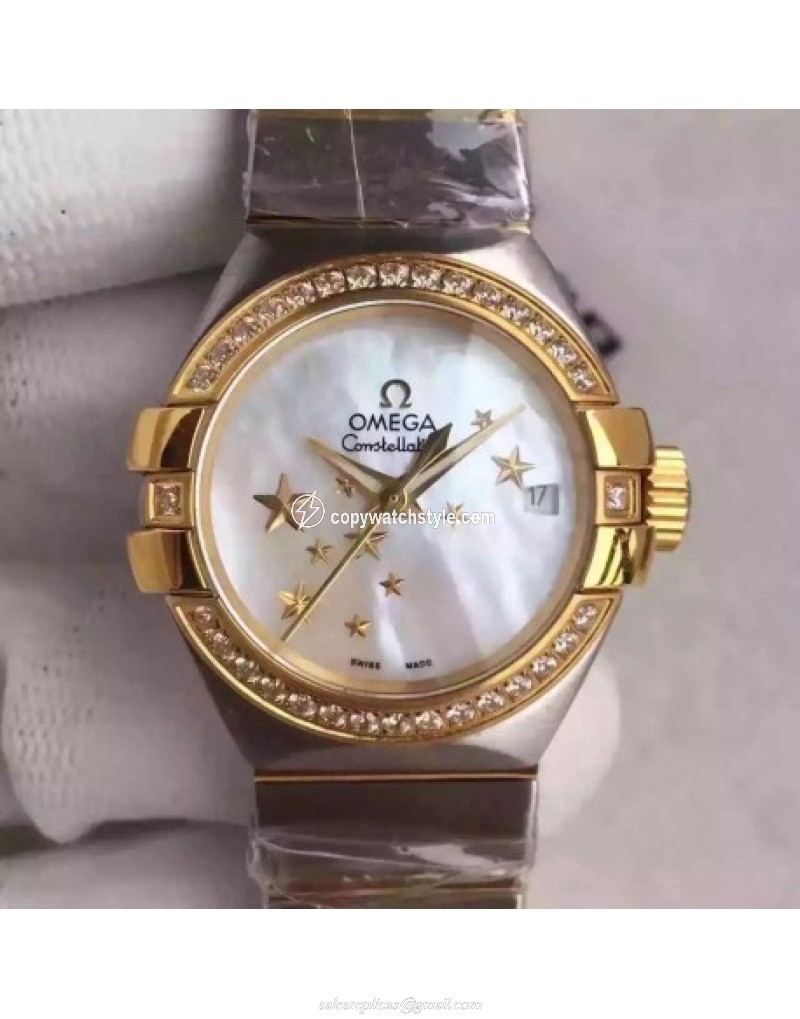 Omega Constellation Ladies 123.25.27.20.05.001 27MM EF Stainless Steel & Yellow Gold Mother Of Pearl 