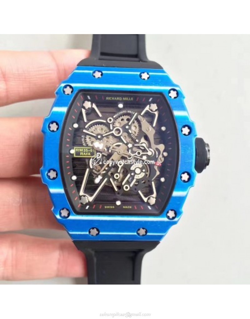 Richard Mille RM35-01 Rafael Nadal KV Blue Forged Carbon Black & Skeleton Richard Mille RM35-01 Rafael Nadal KV Blue Forged Carbon Black & Skeleton