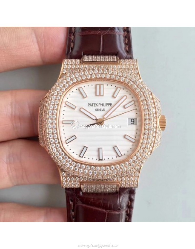 Patek Philippe Nautilus Jumbo 5719/1G-001 2018 Noob Rose Gold & Diamonds White Patek Philippe Nautilus Jumbo 5719/1G-001 2018 Noob Rose Gold & Diamonds White