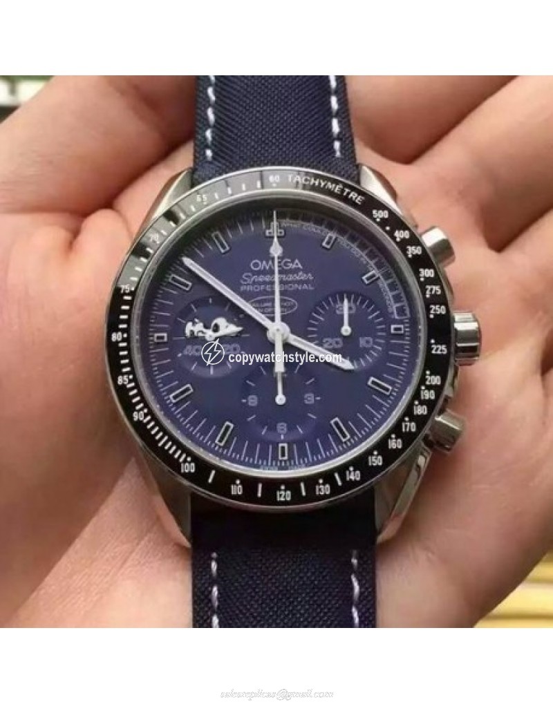 Omega Speedmaster Moonwatch Anniversary Silver Snoopy Stainless Steel Blue 