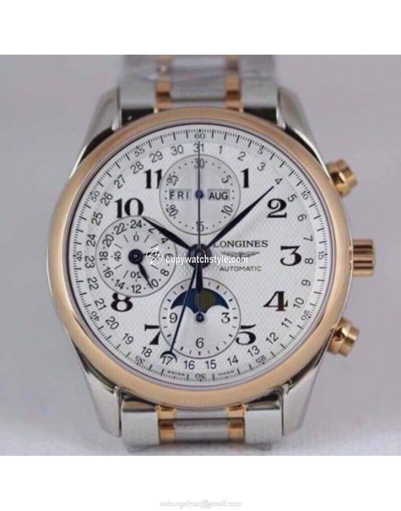 Longines Conquest Classic Chronograph Moonphase Stainless Steel & Rose Gold White Longines Conquest Classic Chronograph Moonphase Stainless Steel & Rose Gold White