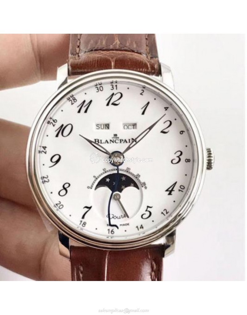 Blancpain Villeret Quantieme Complet 8 Jours 6639-3437-55B OM Stainless Steel White 