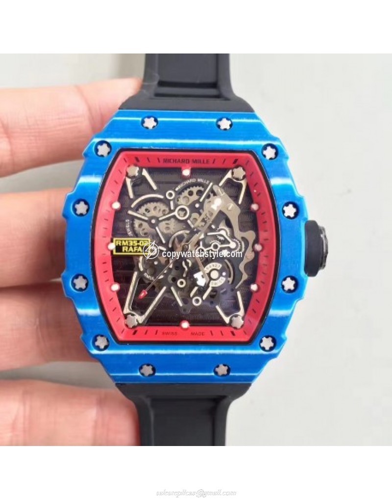Richard Mille RM35-01 Rafael Nadal KV Blue Forged Carbon Red & Skeleton Richard Mille RM35-01 Rafael Nadal KV Blue Forged Carbon Red & Skeleton