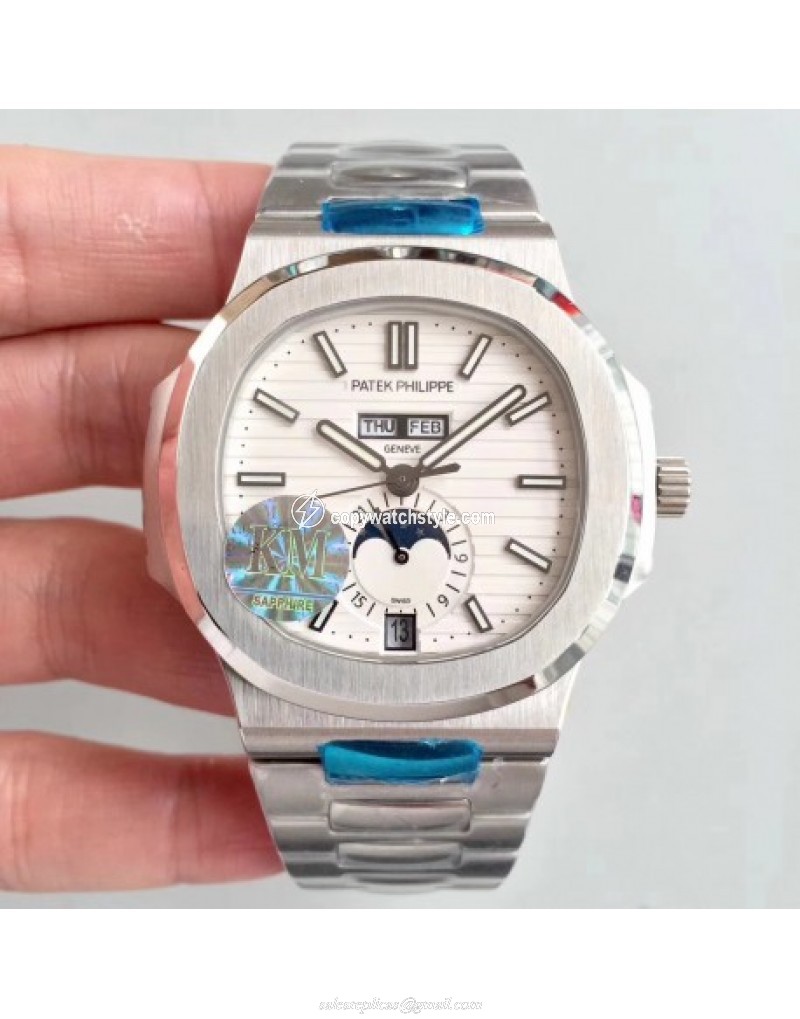 Patek Philippe Nautilus Annual Calendar Moonphase 5726/1A-010 KM V2 Stainless Steel White 