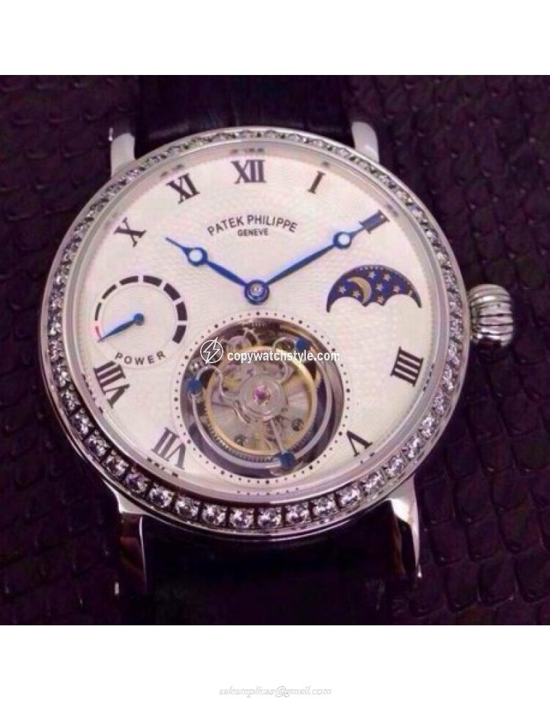 Patek Philippe Tourbillon Moonphase Power Reserve Stainless Steel Diamonds Bezel Swiss Tourbillon Patek Philippe Tourbillon Moonphase Power Reserve Stainless Steel Diamonds Bezel Swiss Tourbillon