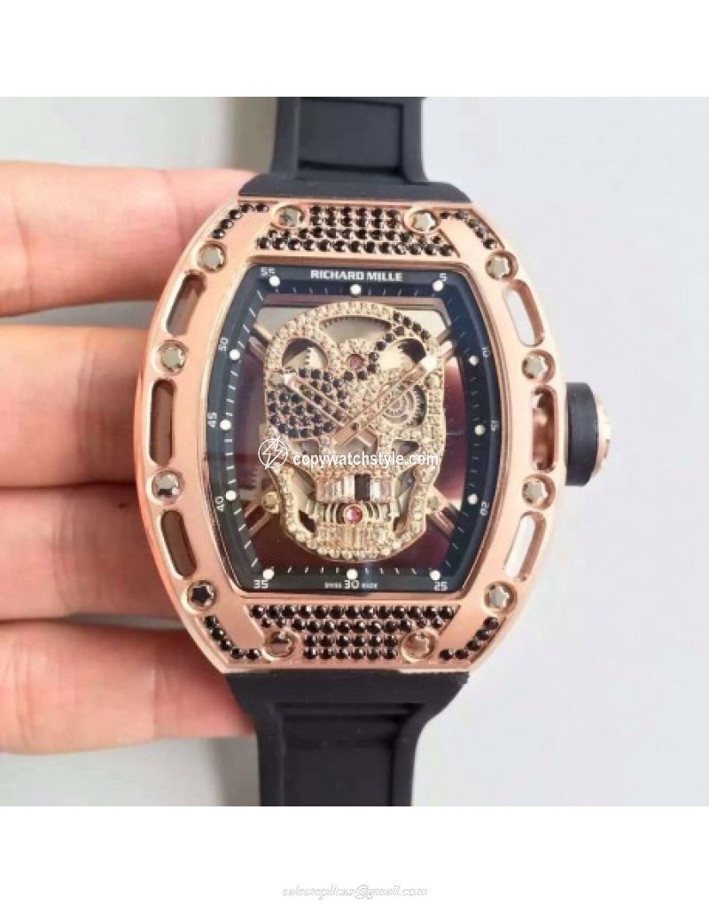 Richard Mille RM052 SF Rose Gold & Black Diamond Diamond Skull 