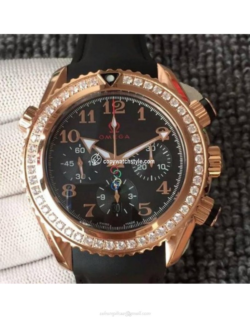 Omega Seamaster Planet Ocean Chronograph Olympics Rose Gold & Diamonds Black Omega Seamaster Planet Ocean Chronograph Olympics Rose Gold & Diamonds Black
